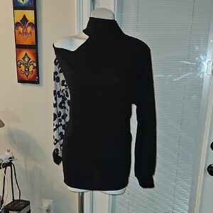 BiBi Off-the-Shoulder Sweater in Black and White